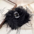 Detail of elegant black fuzzy hair claw clip on soft beige silk background decor - Plush Hair Claw-Black