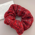 Detailed close-up of a red tweed scrunchie with metallic silver thread and elegant texture - Coarse Red