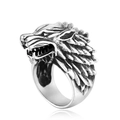 Retro polished wolf head ring for men in Nordic Viking style made of titanium steel - US 7 / Steel