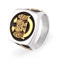 Anillo de sello para hombre en acero inoxidable con águila masónica y el número 32 - US 7 / Bicolor (Oro y Plata)