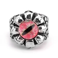Anello punk gotico con incisioni di teschi e occhio del diavolo rosa in nero argento - US 7 / Rosso
