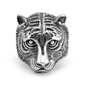 Vintage silver tiger head ring in stainless steel with detailed facial engravings - US 7 / Vintage Steel Silver