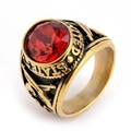 Vintage gold-plated eagle ring for men featuring a large red gemstone and United States engraving - US 7 / Gold