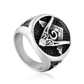 Anillo de sello masónico retro de acero con símbolo de escuadra compás y letra G - US 7 / Color acero