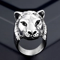 Men's vintage lion head ring in polished silver stainless steel with 3D carving - US 7 / Lion Head / Steel