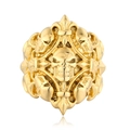 Gothic gold skull ring for men with embossed cross patterns and biker style details - US 7 / All Gold