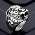 Punk vintage stainless steel lion head ring for men with detailed silver-black relief - US 7 / Steel