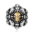 Vintage punk rock style stainless steel ring with a central gold skull and silver texture - US 7 / Two-tone (Gold & Silver)