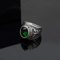 Mens vintage stainless steel United States Air Force ring with green emerald gemstone - US 7 / Steel Color Green Rhinestone