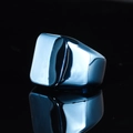 Macro view of polished square signet ring in gunmetal gray with a mirror-like finish - US 7 / Blue