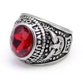 Detail of vintage stainless steel eagle ring with red gemstone and United Air Force text - US 7 / Steel Color Red Rhinestone