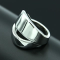 Modern silver stainless steel bottle opener ring with a layered geometric mirror finish - US 7 / Steel
