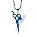 Punk style blue scissors and silver comb pendant necklace with small crystal stone - Blue and Silver Bi-color Pendant Only (Without Chain)