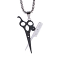 Barber theme necklace with black scissors and silver comb pendant on stainless steel chain - Black and Steel Pendant Only (Without Chain)