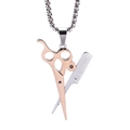 Barber theme necklace featuring rose gold scissors and silver comb pendant on chain - Two-Tone Rose Gold Pendant Only (Without Chain)