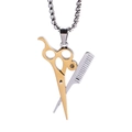 Punk style necklace featuring gold scissors and silver comb pendant with round box chain - Two-Tone Gold (Pendant Only (Without Chain))