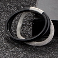 Men's multi-layer braided leather bracelet with silver metal mesh and magnetic clasp - Multilayer Metal Mesh Combo Style (A-19)