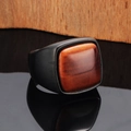 Men's matte black titanium steel ring featuring a square tiger eye gemstone centerpiece - Black Tiger Eye