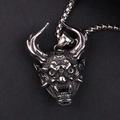Macro detail of vintage silver Hannya mask pendant on a box chain with gothic punk style - Steel Color Pendant (Without Chain)
