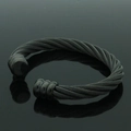 Brazalete para hombre de cable de acero inoxidable negro mate con puntas ranuradas - Negro Estilo A (Extremo Cilíndrico)