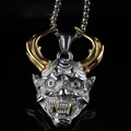 Silver and gold stainless steel Japanese Hannya demon mask pendant for men hip hop jewelry - Pendant Only (Without Chain)