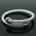 Brazalete de hombre en acero inoxidable trenzado estilo punk con detalles de calavera - Color Acero Estilo B (Extremo Calavera)