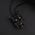 Pendente maschera Hannya giapponese in acciaio al titanio nero con catena da uomo - Ciondolo Nero (Senza Catena)