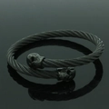 Pulsera punk para hombre de hilo de acero inoxidable trenzado negro con calaveras - Negro Estilo B (Extremo Calavera)