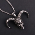Collana da uomo hip-hop con ciondolo teschio diavolo in argento vintage con catena - Ciondolo Colore Argento + Catena di Perle Quadrate Argento
