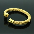 Brazalete abierto en forma de C para hombre en cable de acero inoxidable trenzado dorado - Dorado Estilo C (Extremo Cónico)