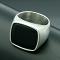 Men's silver-tone stainless steel signet ring with a square black stone inlay - US 7 / Steel Black Agate