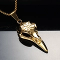 Golden Viking crow skull necklace with Vegvisir compass engraving on polished steel - Gold Pendant Only (Without Chain)
