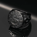 Anello sigillo vintage in acciaio al titanio nero con occhio di Horus ed egiziani - US 7 / Nero