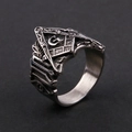 Anello massonico in acciaio inossidabile stile vintage con simbolo G e Occhio della Provvidenza - US 7 / Color Acciaio