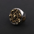 Anillo masónico vintage de acero para hombre con calavera dorada y motivos de rayos de sol - US 7 / Oro y Plata