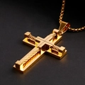 Macro shot of gold double-layer stainless steel cross pendant with woven wire texture - Gold Pendant (With Box Chain)