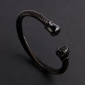 Men's gunmetal stainless steel cable bracelet featuring unique fist ends and open design - Black