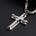Close-up of silver stainless steel cross pendant with detailed metal wire weaving - Steel Color (With Handmade Chain)