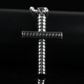 Colgante de cruz plateado de acero con textura de rejilla en cadena de bolas - Acero (Pendant Only (Without Chain))
