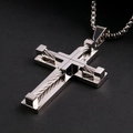 Industrial style stainless steel double-layer wire cross pendant with box chain - Silver Pendant (With Square Pearl Chain)