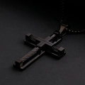 Men's black stainless steel double-layer cable cross pendant on a matching box chain - Black Color (With Box Chain)