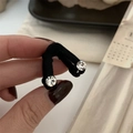 Detail of V-shaped black velvet hair clip with sparkling rhinestones for women - Black