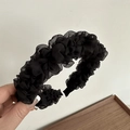 Detail of elegant black pleated mesh headband with voluminous organza texture - Headband / Headband-Black