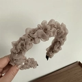 Detailed view of champagne pleated organza headband with non-slip black padded ends - Headband / Headband-Coffee