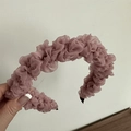 Detail of elegant pleated pink mesh fabric layers on a high crown women's headband - Headband / Headband-Pink