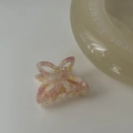 Dettaglio di un piccolo fermaglio per capelli a farfalla in acetato con trama floreale - Rosa