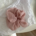 Detailed macro view of light pink mesh scrunchie with soft pleats on white paper - Pink