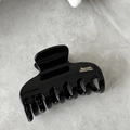 Detalle de la pinza para el pelo de resina negra brillante con elegante grabado dorado - Negro