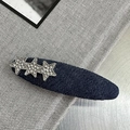 Fermaglio per capelli in denim con stelle di strass e tessuto blu scuro alla moda - Denim Blu Scuro Tre Stelle