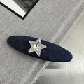 Detail einer blauen Denim-Haarklammer mit funkelndem Strassstern auf Silberbasis - Dunkelblauer Denim Einzelstern